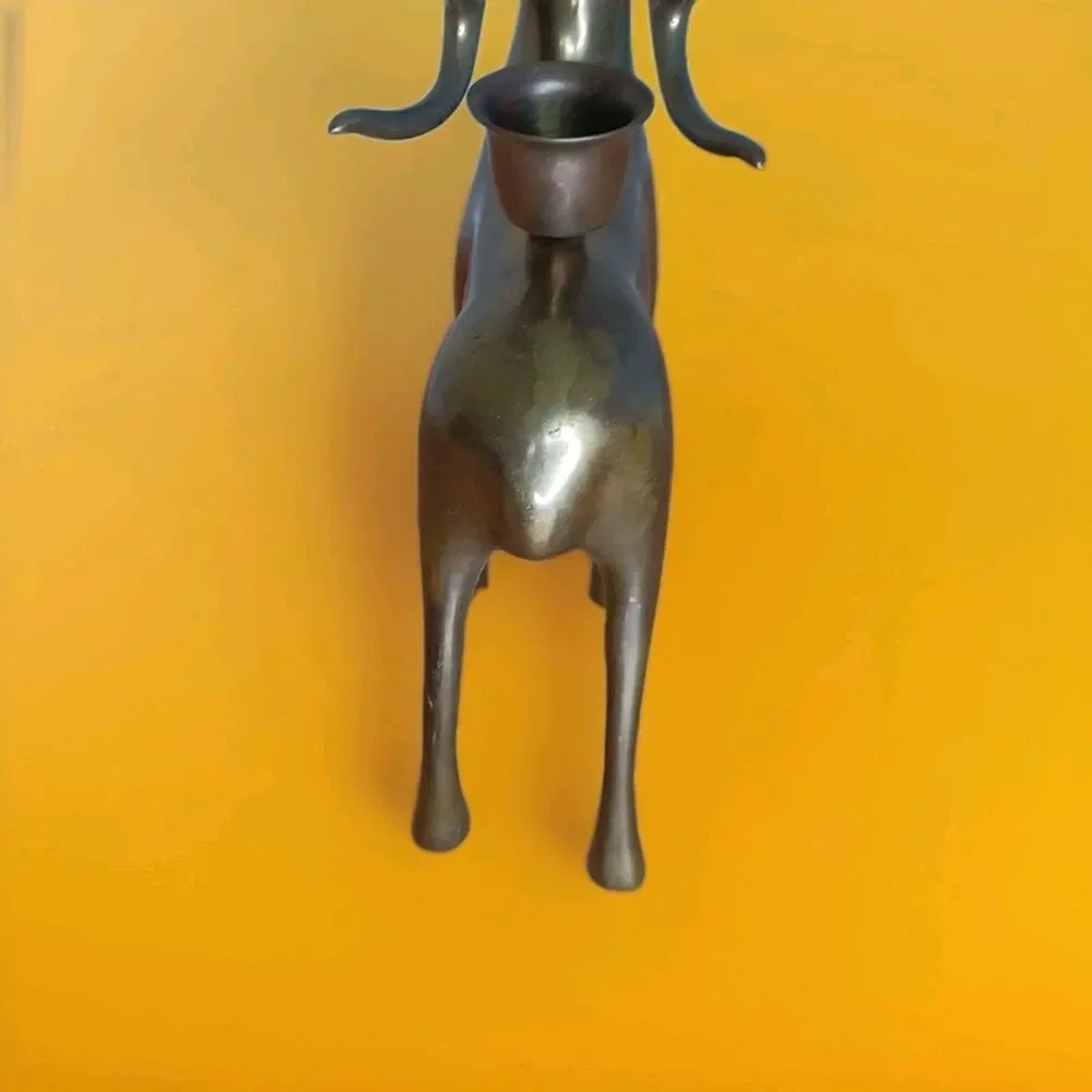 Metal Reindeer Candle Holder Sculpture Dark Brown 7.75